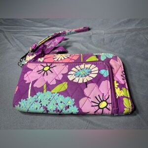 Vera Bradley Purple Floral Quilted Wristlet with Aqua & Pink Accents EPC